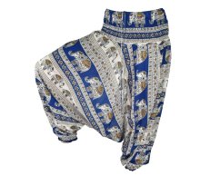 Kalhoty Aladin Thai, modro-béžové, sloni, L