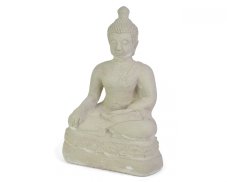 Betonová socha bílá Buddha Bhúmisparša mudra lotosový květ 46 cm II. jakost
