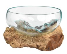 Skleněná mísa na dřevě 20 cm velká - var. Q