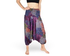 Harémové kalhoty aladin NATSU, multicolor patchwork, růžová, bez šňůrky, světlý pas