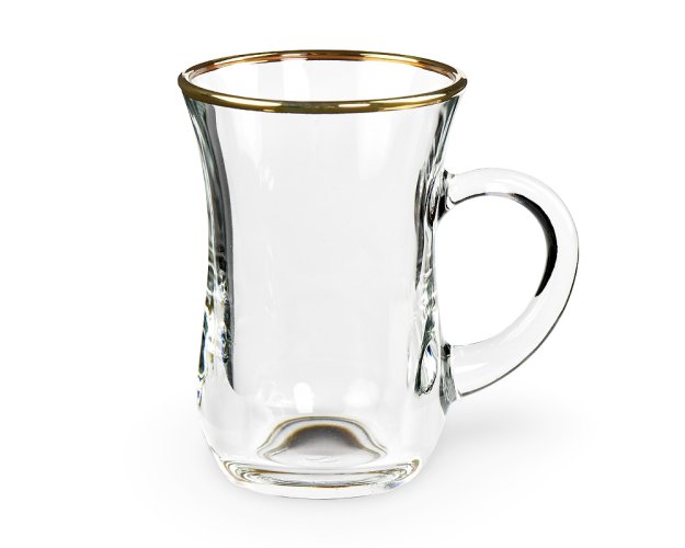 Sklenice na čaj s ouškem, zlatý okraj  1,40 dl - "Efe"