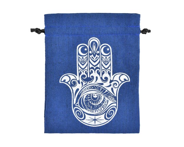 Dárkový stahovací pytlíček Hamsa - modrý - 8 x 11 cm
