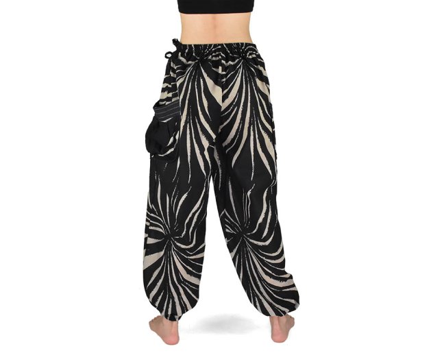 Kalhoty ARAN, černé,potisk "Pruhy", pasovka pravá