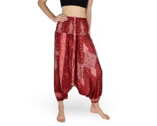 Harémové kalhoty aladin NATSU, paví diamant, červená, se šňůrkou, plamínky, II. jakost