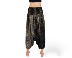 Harémové kalhoty aladin NATSU, paví věž multicolor, černá, bez šňůrky, plamínky v pase