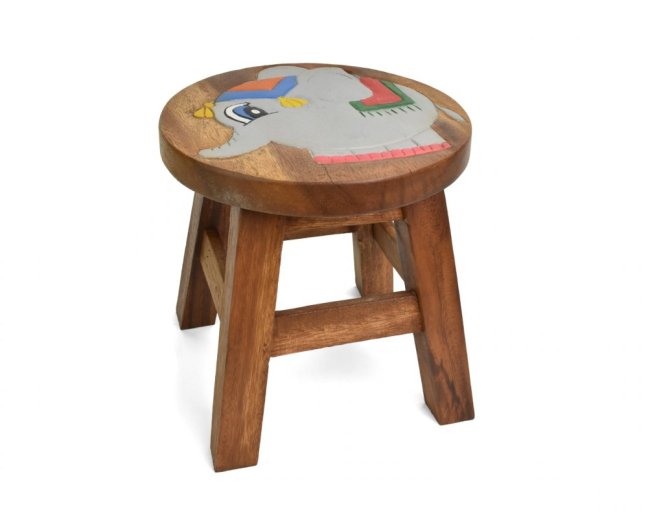 Stolička dřevěná dekor sloník - II. jakost