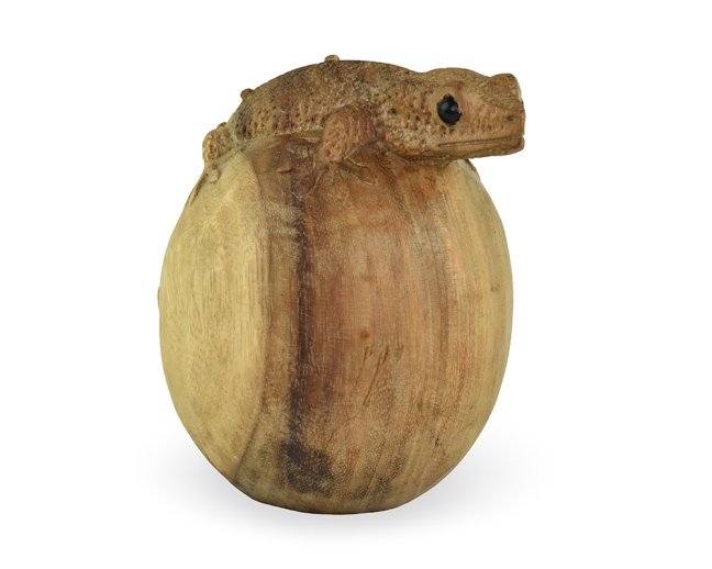 Dřevěná soška Gekon na kameni 13 cm - dvoubarevná