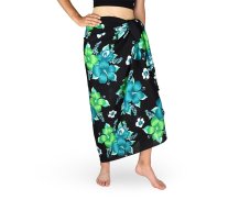 Sarong - Pareo REN, Hibis, černý, zelený květ, var. B, II. jak.