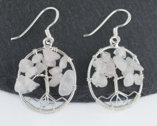 Stříbrné visací náušnice Strom života - růženín