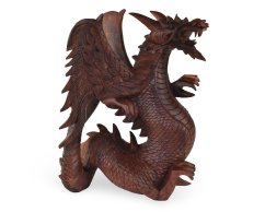 Dřevěná socha Drak 40 cm tmavá - pohled doleva