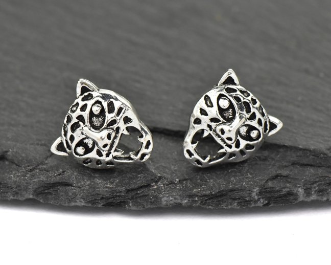 Stříbrné náušnice puzety - Levhart