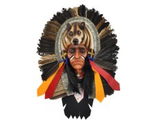Závěsná dekorace Indiánský náčelník s vlkem 45 cm - var. B
