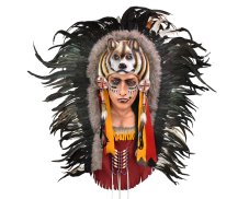 Závěsná dekorace Indiánská náčelnice s vlkem 120 cm - var. B