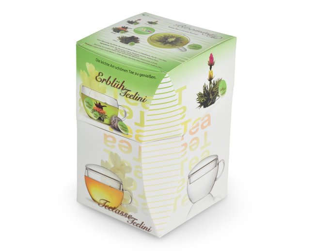 Dárkový set Creano Teelini Green Tea - skleněný šálek a 8 ks čaje