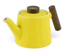Porcelánová konvička Amalfi, žlutá, dřevěná úchytka, 500 ml