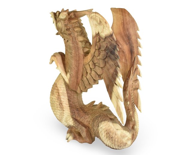 Dřevěná socha Drak 40 cm natural - pohled doleva