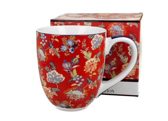 Hrnek XXL ČERVENÝ S KVĚTY 1000 ml