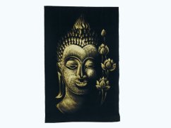Obrázek, ruční malba - Buddha a lotosy, zlatá