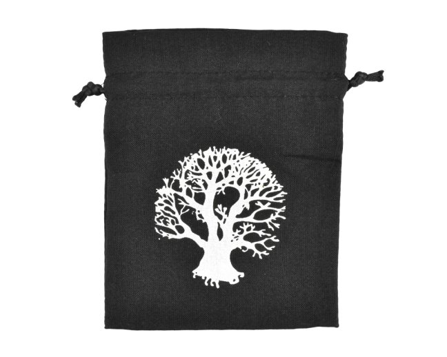 Dárkový stahovací pytlíček Strom života - černý - 8 x 11 cm