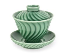 Porcelánový zhong/gaiwan Stripes, zelený, dekor pruhů, 180 ml