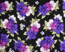 Sarong - Pareo REN, Hibis velký, černý, fialový květ, II. jak.