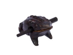 Hrající dřevěná žába tmavá 8 cm