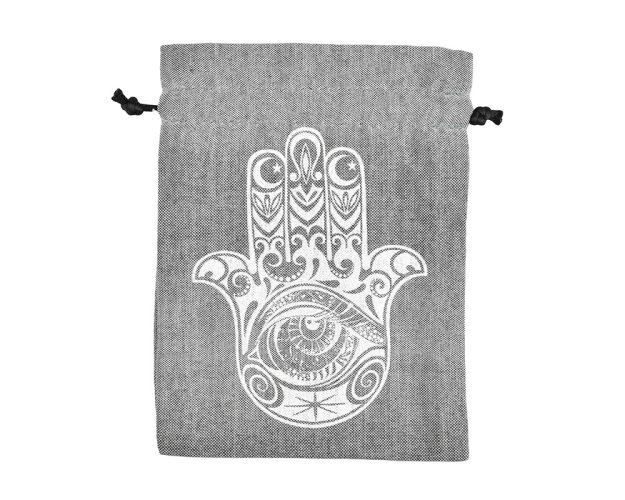 Dárkový stahovací pytlíček Hamsa - šedý - 8 x 11 cm