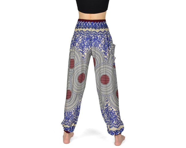 Kalhoty Joga WASTE, béžové, modré květy