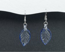 Skleněné náušnice list - modrý