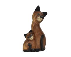 Dřevěná dekorace Kočka s kotětem 27 cm