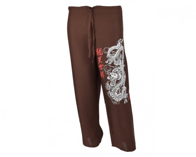 Kalhoty Nippon dlouhé, bavlna, hnědé, drak