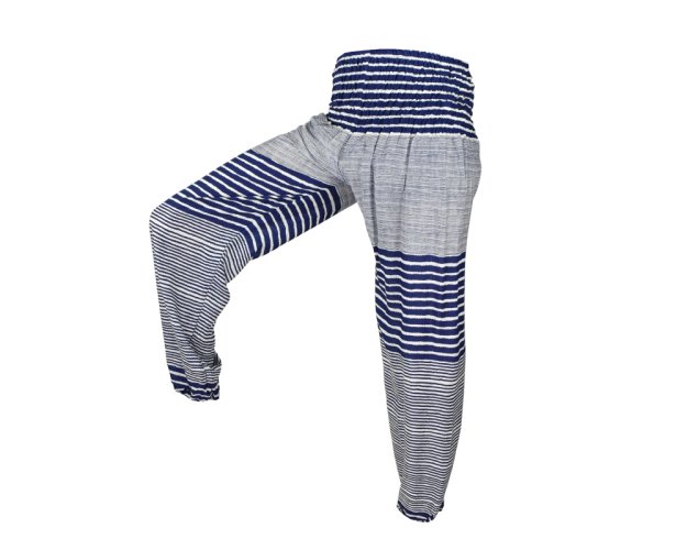 Kalhoty Joga WASTE, modro-bílé pruhy