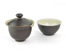 Keramický Gaiwan s miskou tmavě hnědý