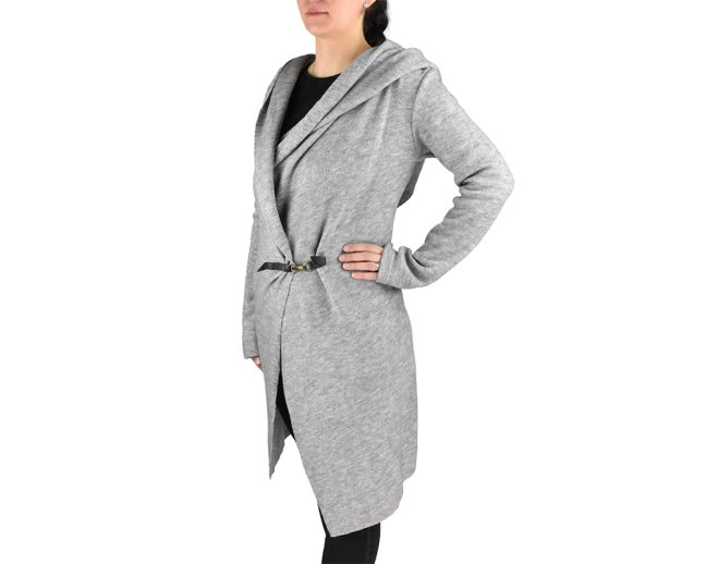 Kardigan JUNTA, kapuce s ozdobou, světle šedý