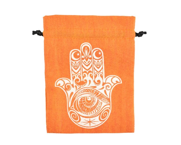 Dárkový stahovací pytlíček Hamsa - oranžový - 8 x 11 cm