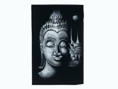Obrázek, ruční malba - Buddha a chrám, bílá