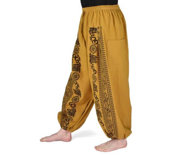 Kalhoty jóga LABHYA, hořčicové, symboly
