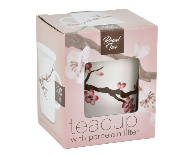 Porcelánový hrnek Royal Tea se sítkem bílý Sakura II. jakost