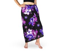 Sarong - Pareo REN, Hibis, černý, fialový květ, var. A, II. jak.