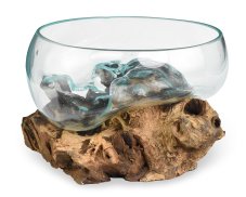 Skleněná mísa na dřevě 20 cm velká - var. K