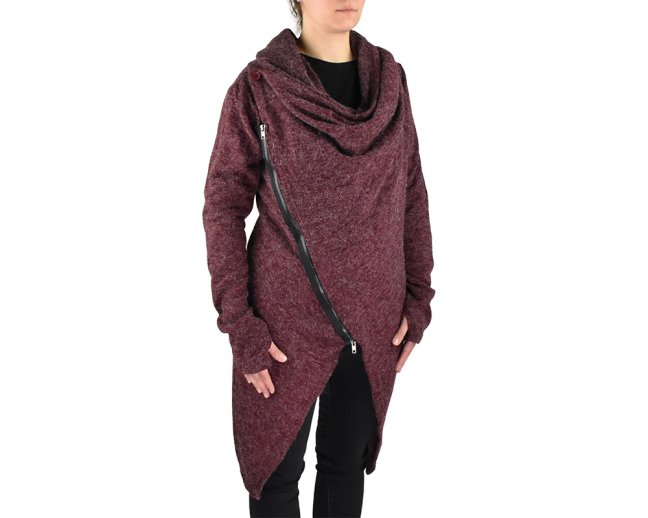 Kardigan ADA s límcem, dvoucestný zip, vínový