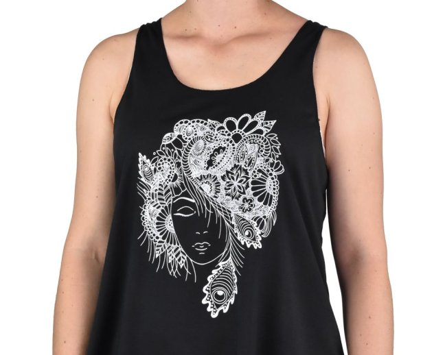 Dámské tílko YOGEE, černé, dívka s květy