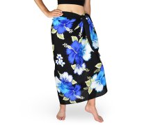 Sarong - Pareo REN, Hibis velký, černý, modrý květ, II. jak.
