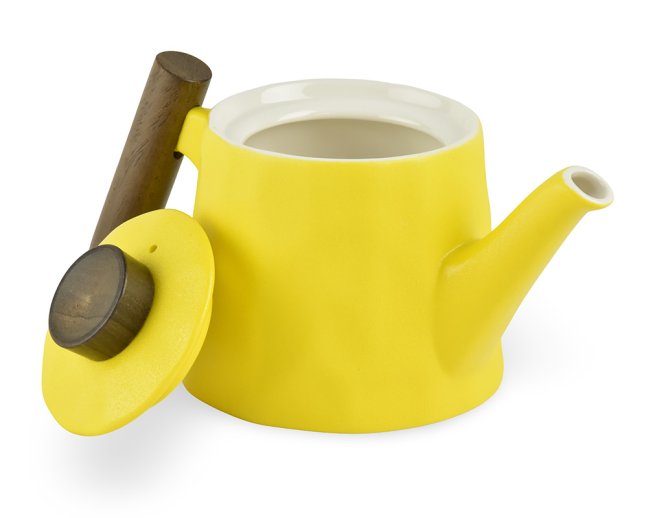 Porcelánová konvička Amalfi, žlutá, dřevěná úchytka, 500 ml