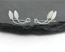 Stříbrné minimalistické náušnice, Dva listy a kamínek, 25 mm