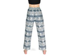 Kalhoty jóga CHANG, krémové, sloni, tyrkysový potisk