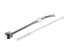 Bombilla SANTINO s kartáčkem, lomená, stříbrná, bílý dekor, 21 cm