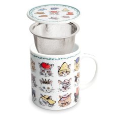 Porcelánový hrnek Jewel se sítkem kočky a klobouky