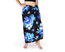 Sarong - Pareo REN, Hibis, černý, modrý květ, var. A, II. jak.