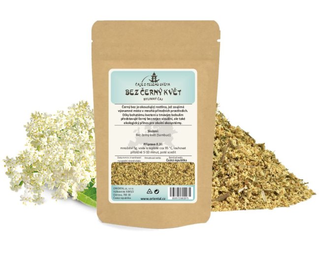 Bylinný čaj Bez černý květ - řez (Sambuci) - Gramáž čaje: 50 g
